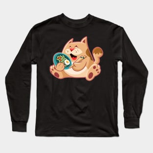 Tabby Cat with Ramen Noodles Long Sleeve T-Shirt